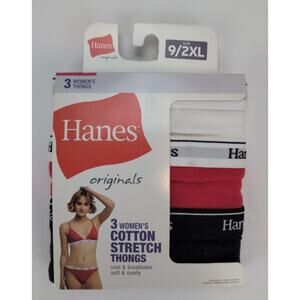 Hanes Originals 3-Pack Women's Cotton Stretch Thong Underwear Panties Size 2XL